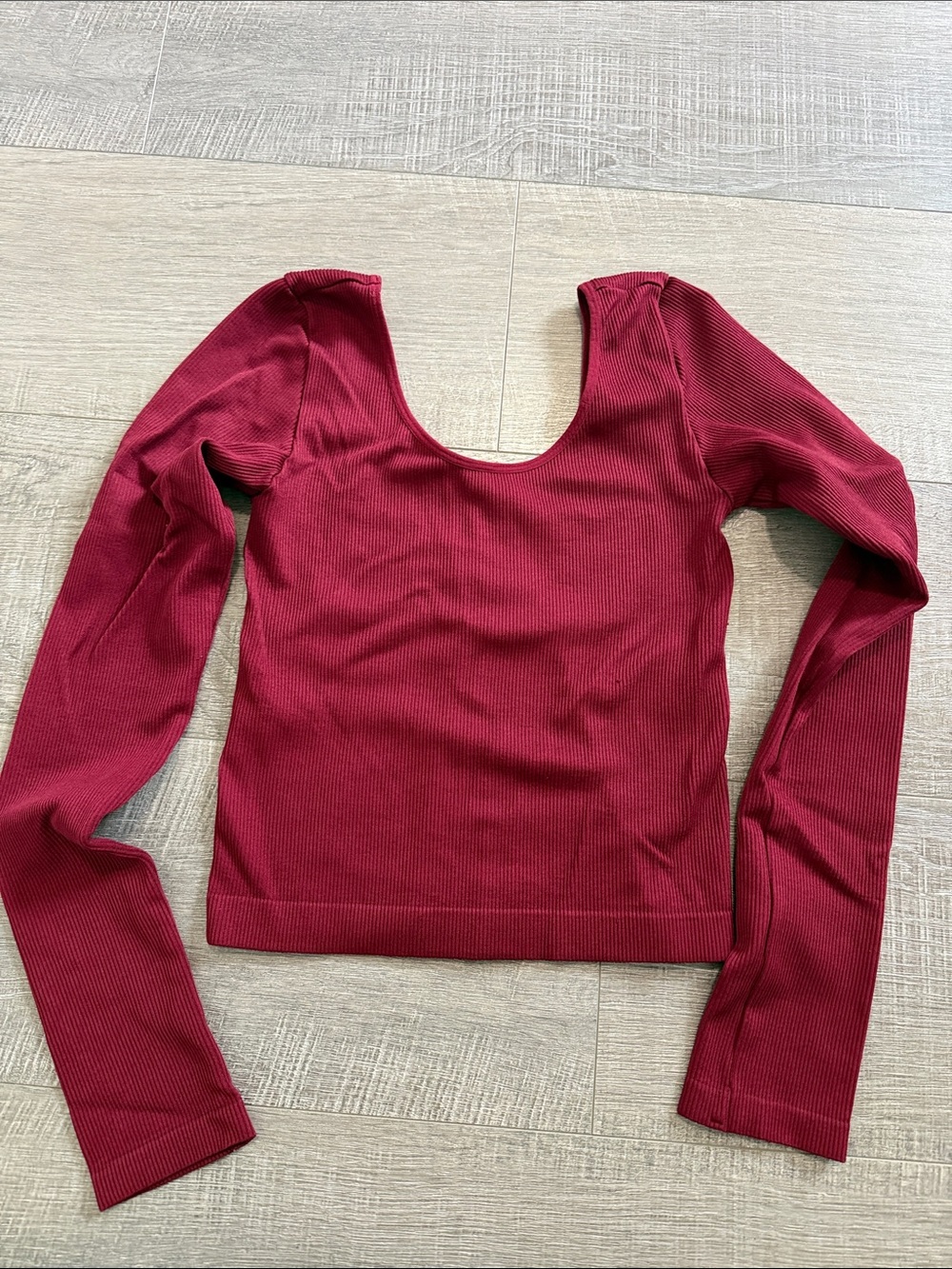 wild fable Scoop Neck Ribbed Long Sleeve Top - Burgundy